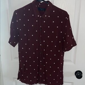 AllSaints Burgundy Short-Sleeve Polka Dot Button-Down Shirt